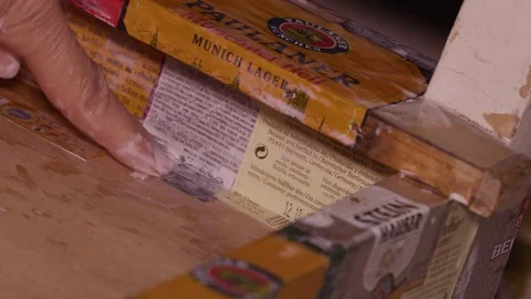 Upcycling - Pasting Beer Labels inside an old Chair Video stock 75531380