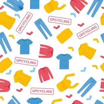 Upcycling. Seamless pattern with old clothes for DIY reuse on white background Illustrazione stock