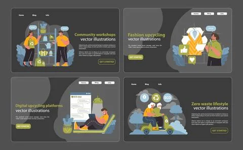 Upcycling Web Elements Set. This collection merges eco-consciousness with web Illustrazione stock