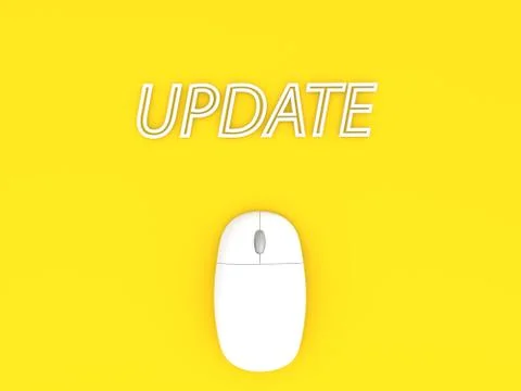 Update and computer mouse on a yellow background. Stock Illustration