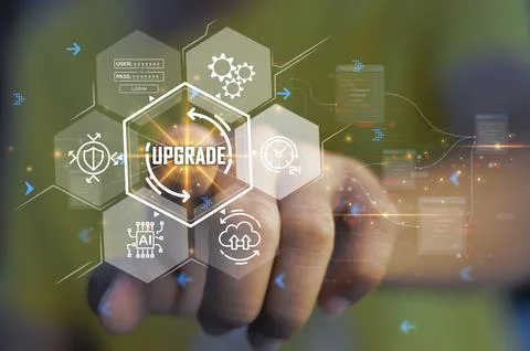 Update application software and hardware upgrade technology concept, AI upgra Foto stock