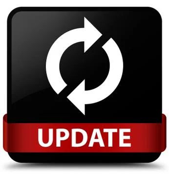 Update black square button red ribbon in middle Illustrazione stock