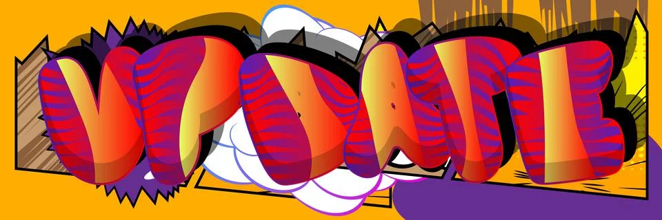 Update. Comic book word text on abstract comics background. Retro pop art sty Stockillustratie