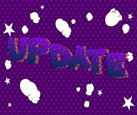Update. Comic book word text on abstract comics background. Retro pop art sty Stock Illustration