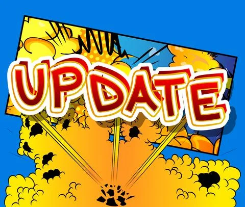 Update. Comic book word text on abstract comics background. Retro pop art sty Stock Illustration