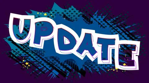 Update. Comic book word text on abstract comics background. Retro pop art sty 스톡 일러스트