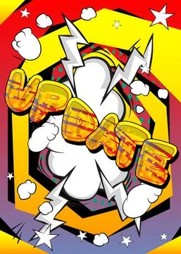 Update. Comic book word text on abstract comics background. Retro pop art sty Stock Illustration