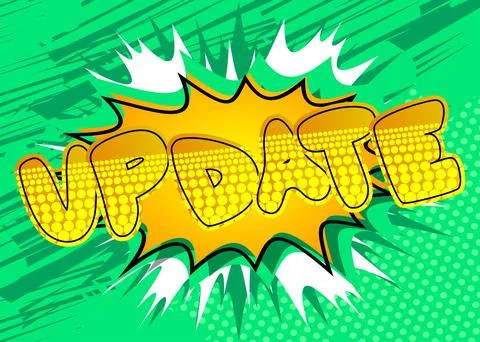 Update. Comic book word text on abstract comics background. Retro pop art sty Stockillustratie