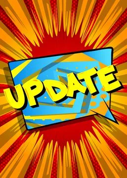 Update. Comic book word text on abstract comics background. Retro pop art sty Stock Illustration