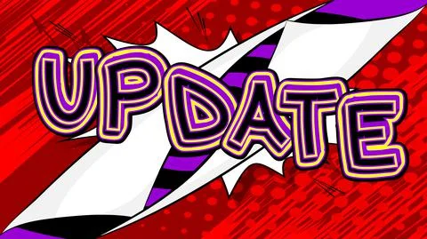 Update. Comic book word text on abstract comics background. Retro pop art sty Stockillustratie