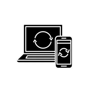 Update computer data black icon, vector sign on isolated background. Update Stock Illustration