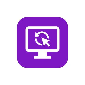 Update computer icon with sync arrow and mouse cursor on purple background .. Stock Illustration