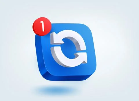 Update concept. 3d vector mobile application icon with notification Stock Illustration