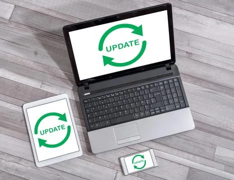 Update concept on different devices Stock Photos