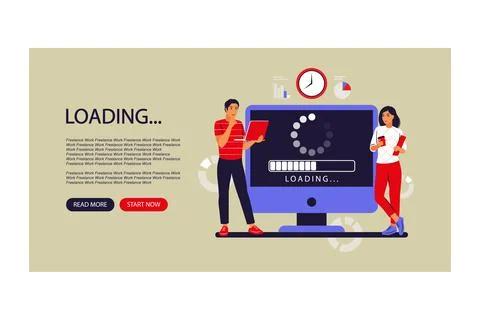 Update concept. Programmers upgrading operation system of computer. Landing p Stock Illustration