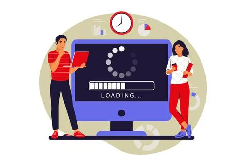 Update concept. Programmers upgrading operation system of computer. Vector il Stock Illustration