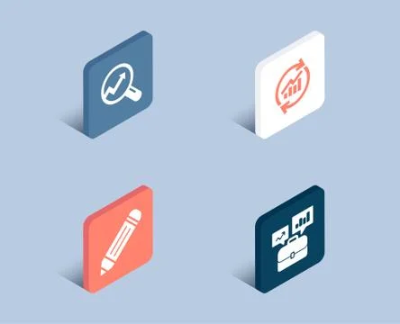 Update data, Analytics and Pencil icons. Business portfolio sign. Sales Stock-Illustration