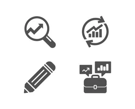 Update data, Analytics and Pencil icons. Business portfolio sign. Sales Stock Illustration