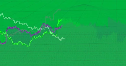On update data chart animating magenta or green shifting white traces sweeping Stock Footage 327337972