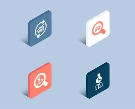 Update data, Data analysis and Currency audit icons. Manager sign. 스톡 일러스트