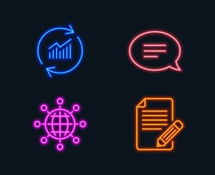 Update data, International globe and Chat icons. Article sign. Stock Illustration