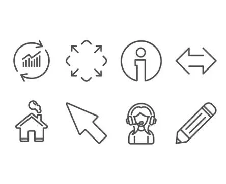 Update data, Maximize and Sync icons. Support, Mouse cursor and Pencil signs. Stock Illustration