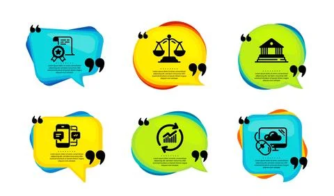 Update data, Smartphone sms and Certificate icons set. Vector 스톡 일러스트