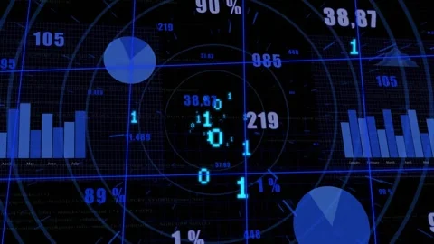 On update data UI animating bars, rotating pie, updating percentage, visualizing Stock Footage 318260757