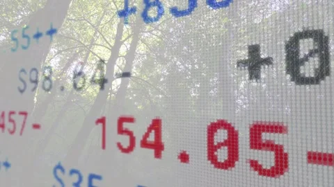 On update digital ticker changing digits, reflecting trees, panning right, Stock Footage 333817778