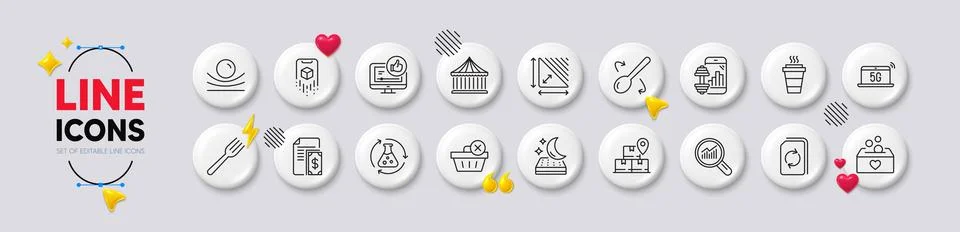 Update document, 5g notebook and Like video line icons. For web app, printing Ilustración de archivo