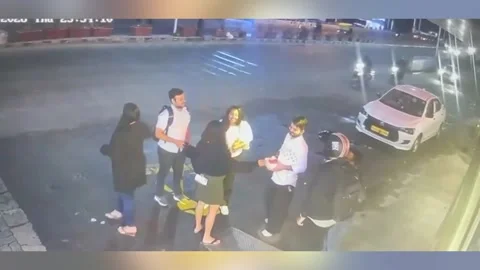 Update: Drunk driver crashes into restaurant, pedestrians narrowly escape... Stock Footage 326301238
