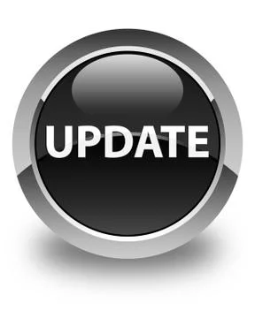 Update glossy black round button Stock Photos