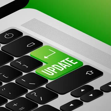 Update green button on white background. Blue banner. Vector illustration Ilustración de archivo