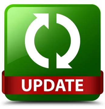 Update green square button red ribbon in middle Stock Photos