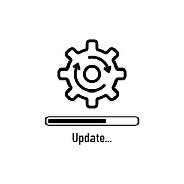 Update icon with gear and progress bar in black. Vector EPS 10 Stock Illustration