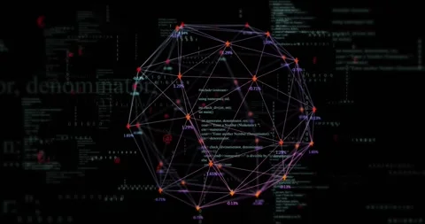 Update initiating 3D sphere rotating, tilting, morphing, pulsing nodes, Stock Footage 331871815