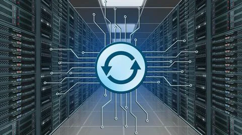 Update logo between information connecting lines - data server room イラスト素材