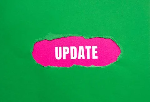 Update message written on ripped torn paper background. Conceptual Update s.. Stock Photos