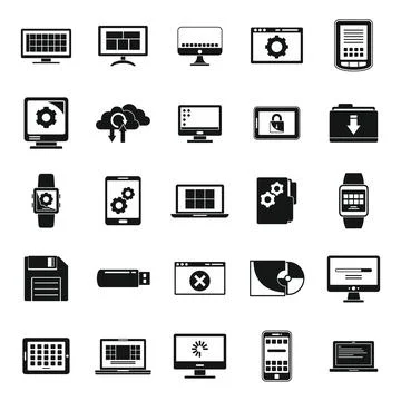 Update operating system icons set, simple style Illustrazione stock