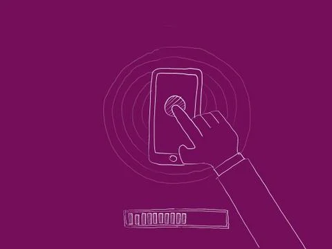 Update or download software illustration with a man using his smartphone 스톡 일러스트