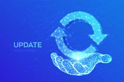 Update or Synchronization icon. Low poly abstract update or sync sign in hand Illustrazione stock