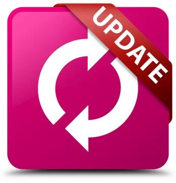 Update pink square button red ribbon in corner Stock Illustration