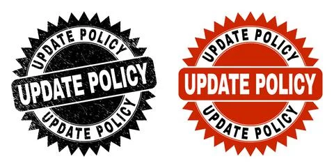 UPDATE POLICY Black Rosette Stamp Seal with Corroded Texture 스톡 일러스트