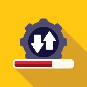 Update process is running, progress bar and gear with upload and download arr Stock Illustration