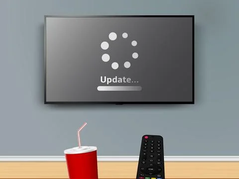 Update progress on LCD TV screen. Watching online TV with remote control and  Stock Illustration