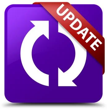 Update purple square button red ribbon in corner Stock Photos