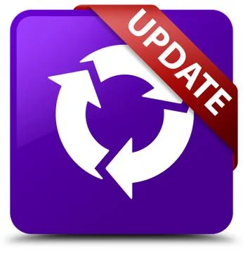 Update (refresh icon) purple square button red ribbon in corner Stock Illustration