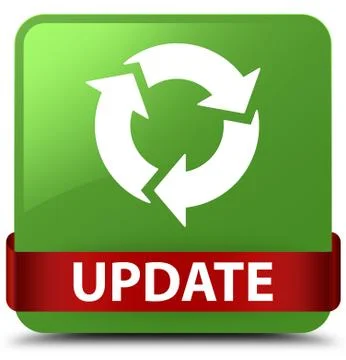 Update (refresh icon) soft green square button red ribbon in middle Stock Illustration