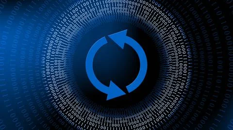 Update sign - abstract background of blue binary code in rings arranged 스톡 일러스트