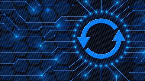 UPDATE sign between information connecting lines - abstract blue background イラスト素材